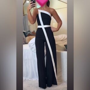 Fashion Nova Black and White Strapless Jumpsuit